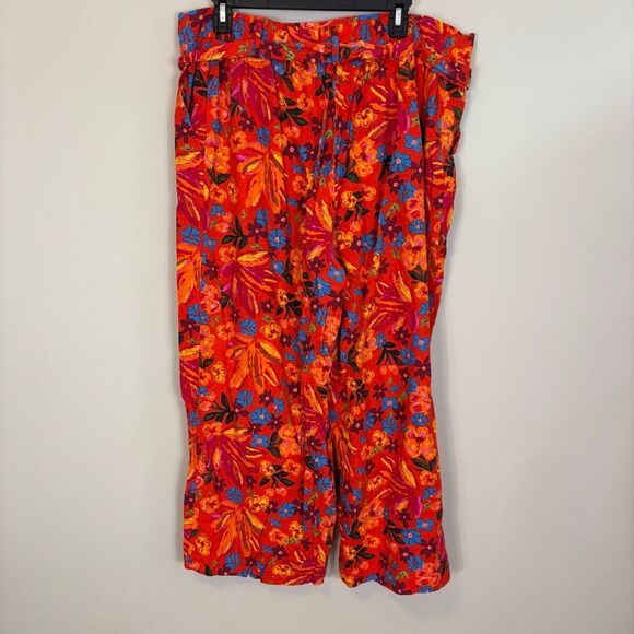 Maison d’ Amelie Orange with Blue Floral Wide Leg Ankle Pants Size XL - Picture 2 of 8